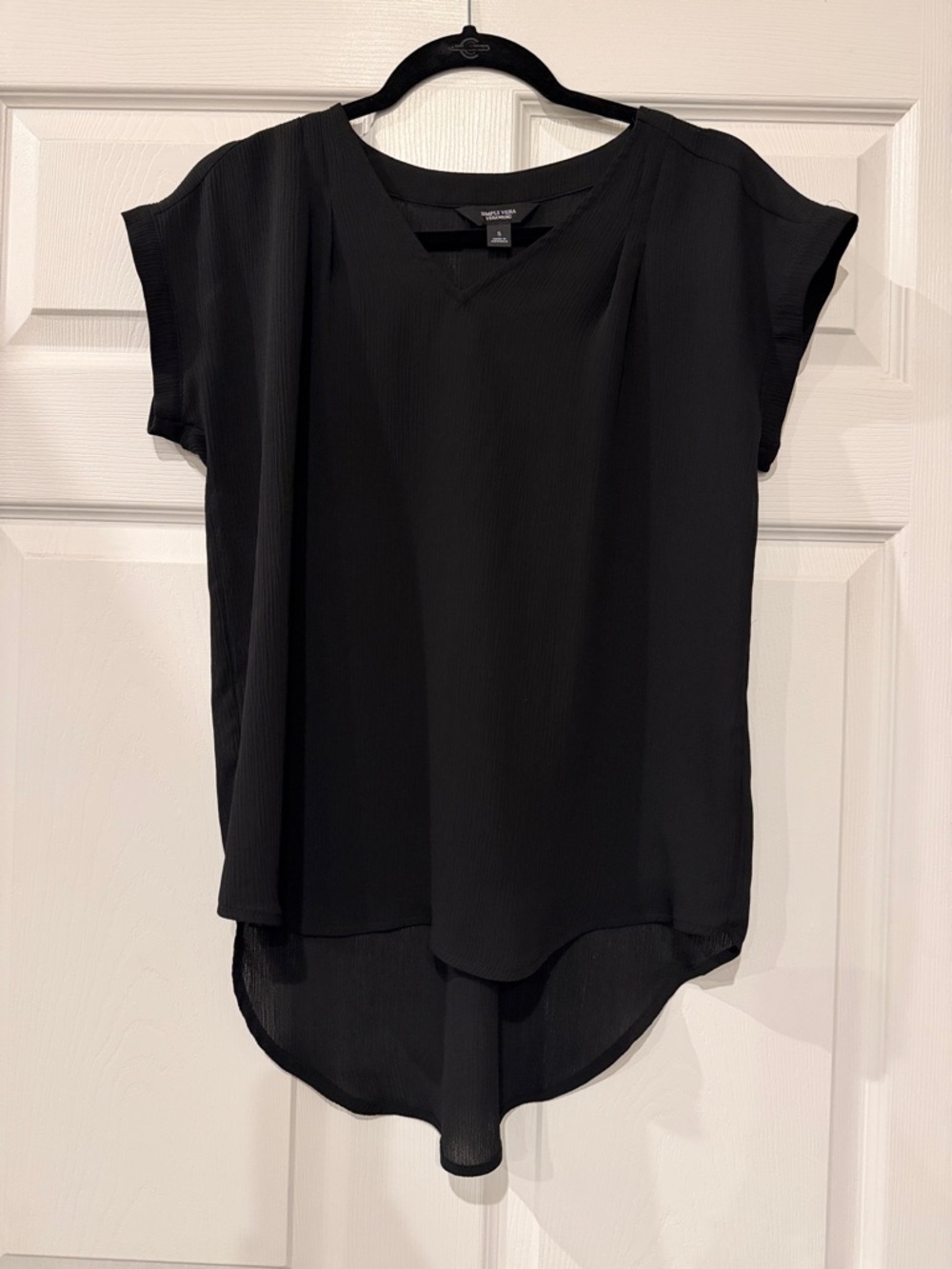 Simply Vera Vera Wang Black Cap-Sleeve V-Neck High-Low Blouse